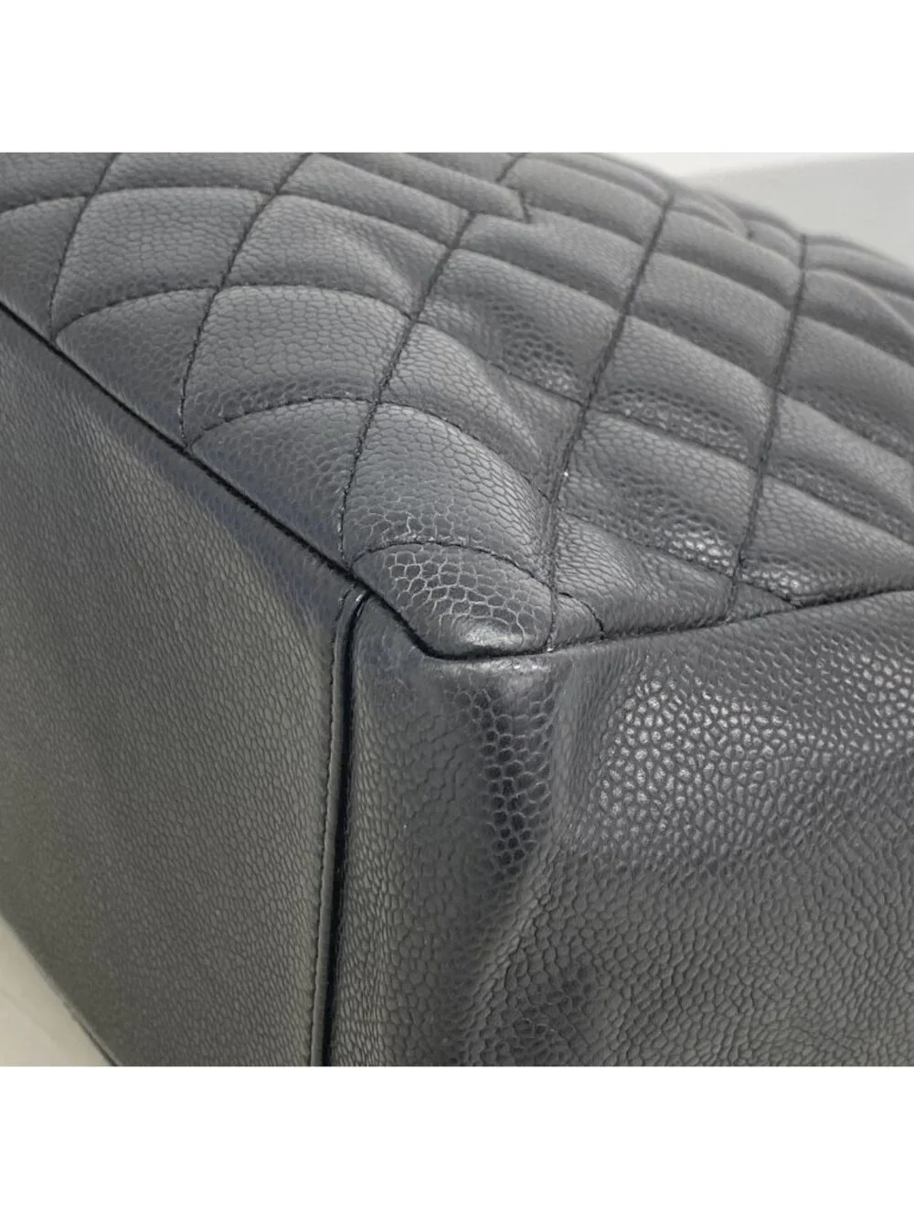Chanel Chain Tote Bag Quilted Caviar Leather Black Silver